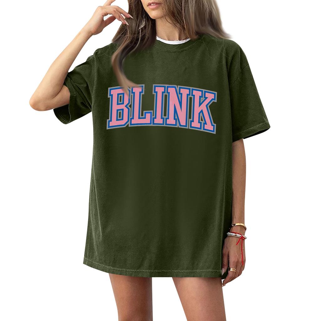 Damski T-shirt z krótkim rękawem i nadrukiem z okrągłym dekoltem