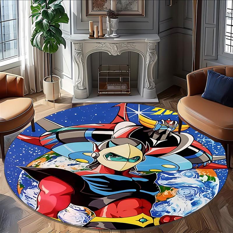 1pc UFO Robot Grendizer7 Print Round Carpet Chair Round Carpet Suitable for Bedroom Living Room Home Decorative Carpet