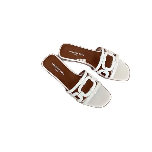 Spot! Su Yinyin's same h-slippers French one-word belt casual beach flat-bottomed slippers women's sandals outside summer