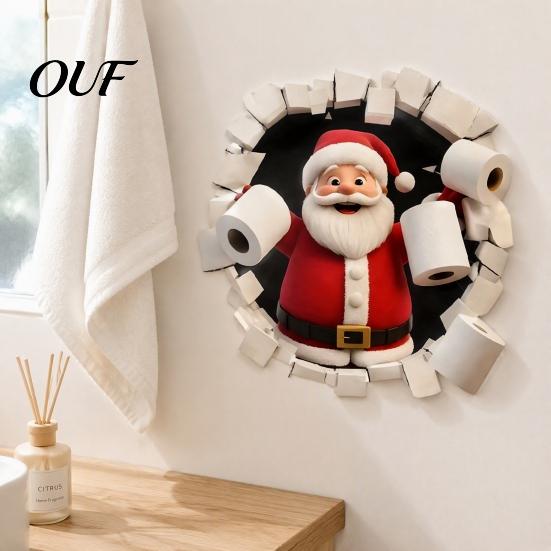 Seasonal Window Clings for Glass Christmas Wall Sticker, 3D Santa Claus Break Through Decal, Easy Peel Festive Art Living Room & Stick Holiday