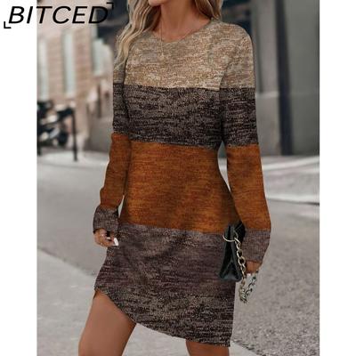 Damenmode Herbst Winter Langarm O-Ausschnitt Freizeitkleider