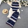 Women's Autumn Two-Piece Suit Short-Sleeved Knitted Sweater Top High-Waisted Slim Bag Hips Long Skirt