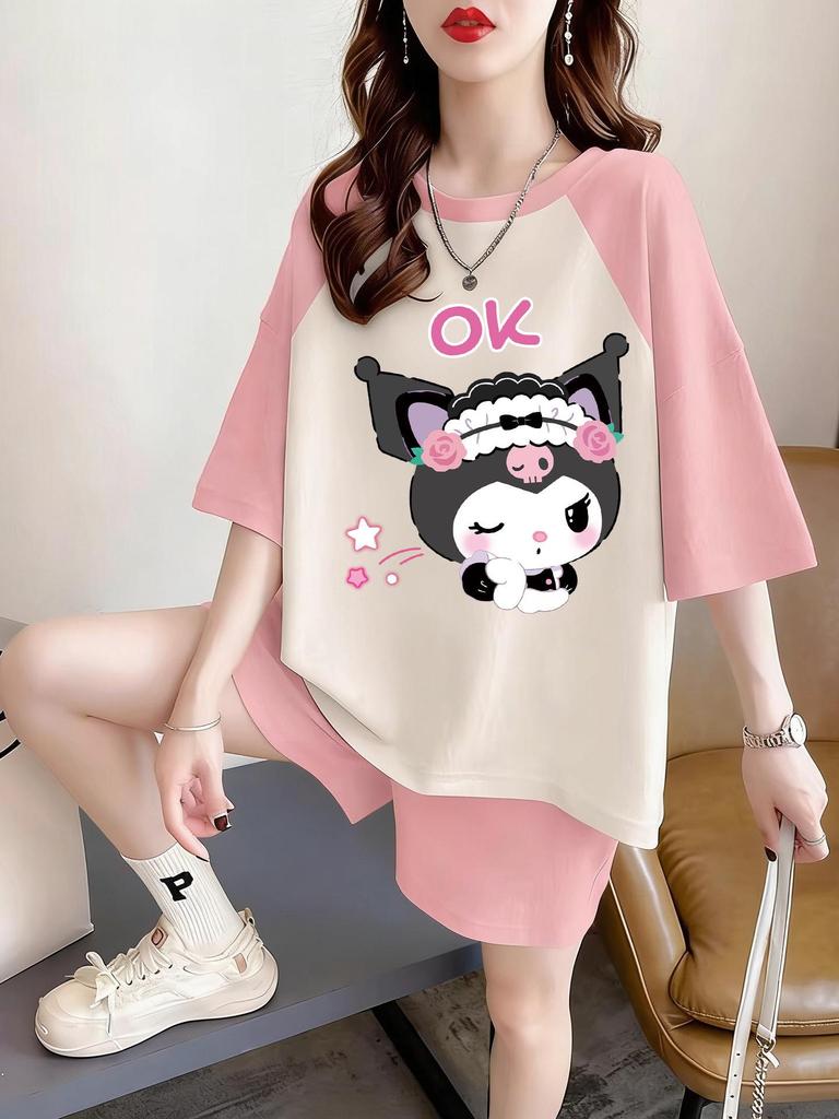 Plus Size Women's Loose Short Sleeve Cartoon T-Shirt - Korean Style Summer Top