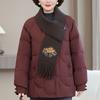 Plus Size XL-6XL Middle Age Women's Short Puffer Jacket Winter Outerwears Hooded Elegant Embroidery Thick Warm Down Coats