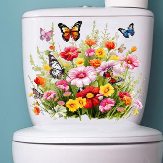 Toilet Tattoo Birds Flowers Butterfly Toilet Seat Lid Stickers Self-Adhesive Bathroom Wall Sticker Floral Birds