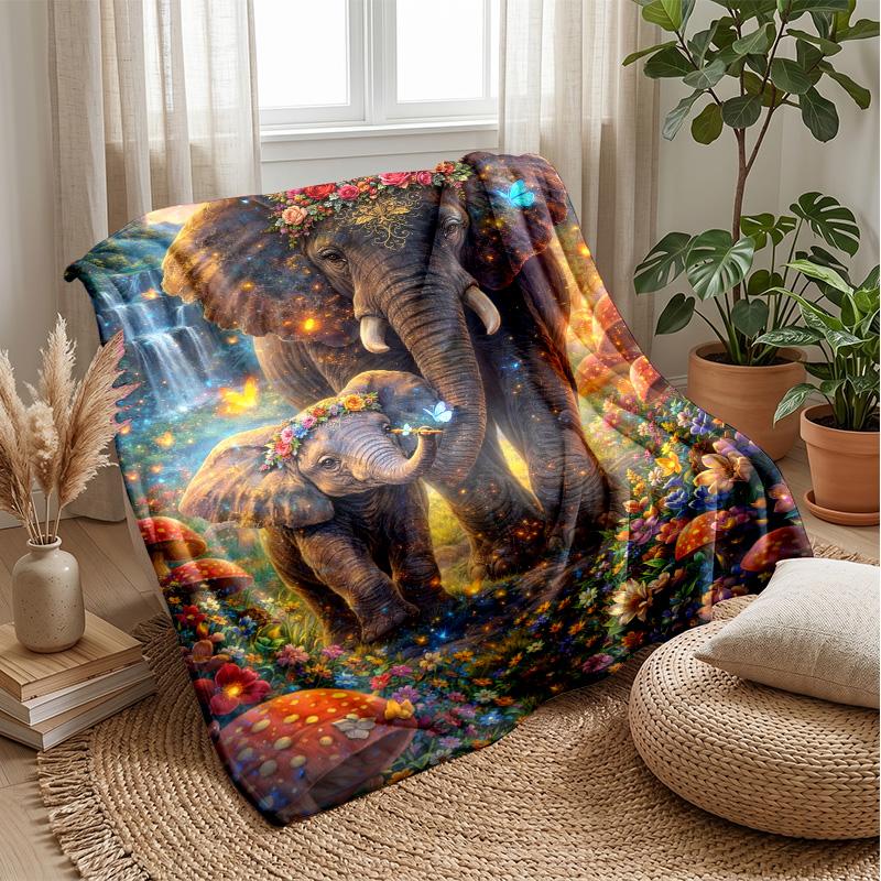 Jungle Elephant Theme blanket Lightweight Warm Flannel Blanket Decorative Throw Blanket for Home Decoration
