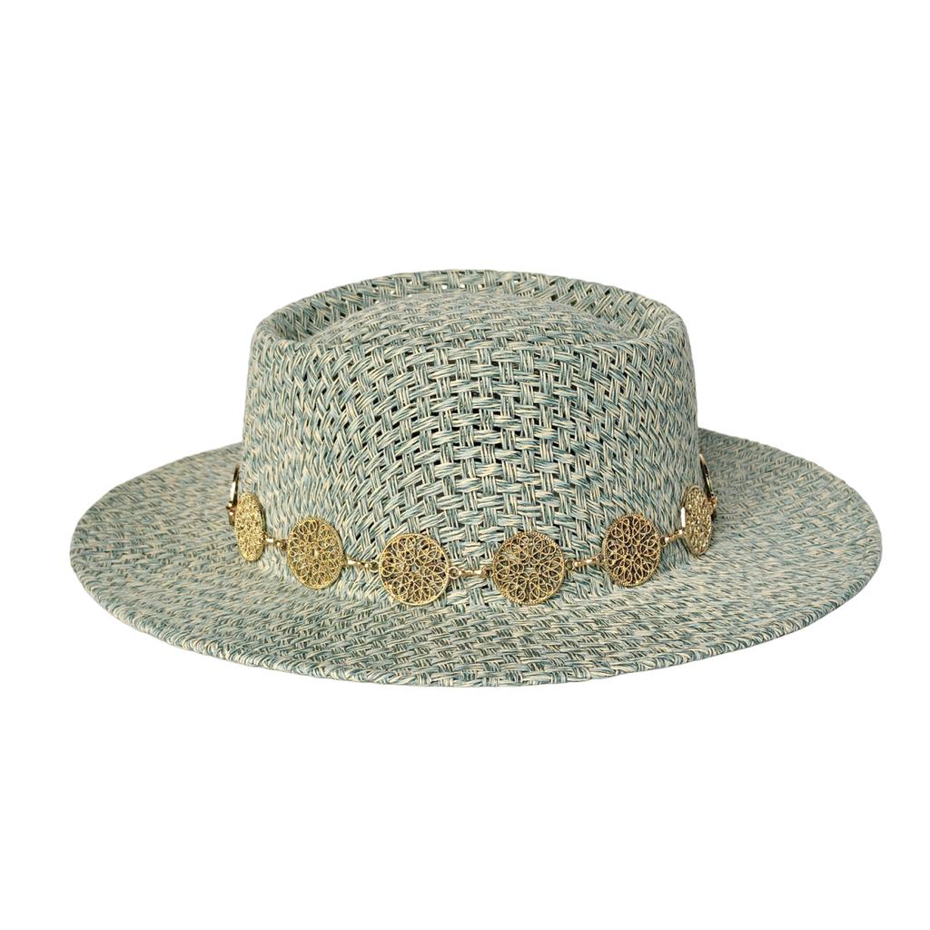 Metal Chain Beach Sun Straw Hats for Women UV Sun Protection Wide Brim Travel Party Hat Hollow Design Boater sombrero de paja
