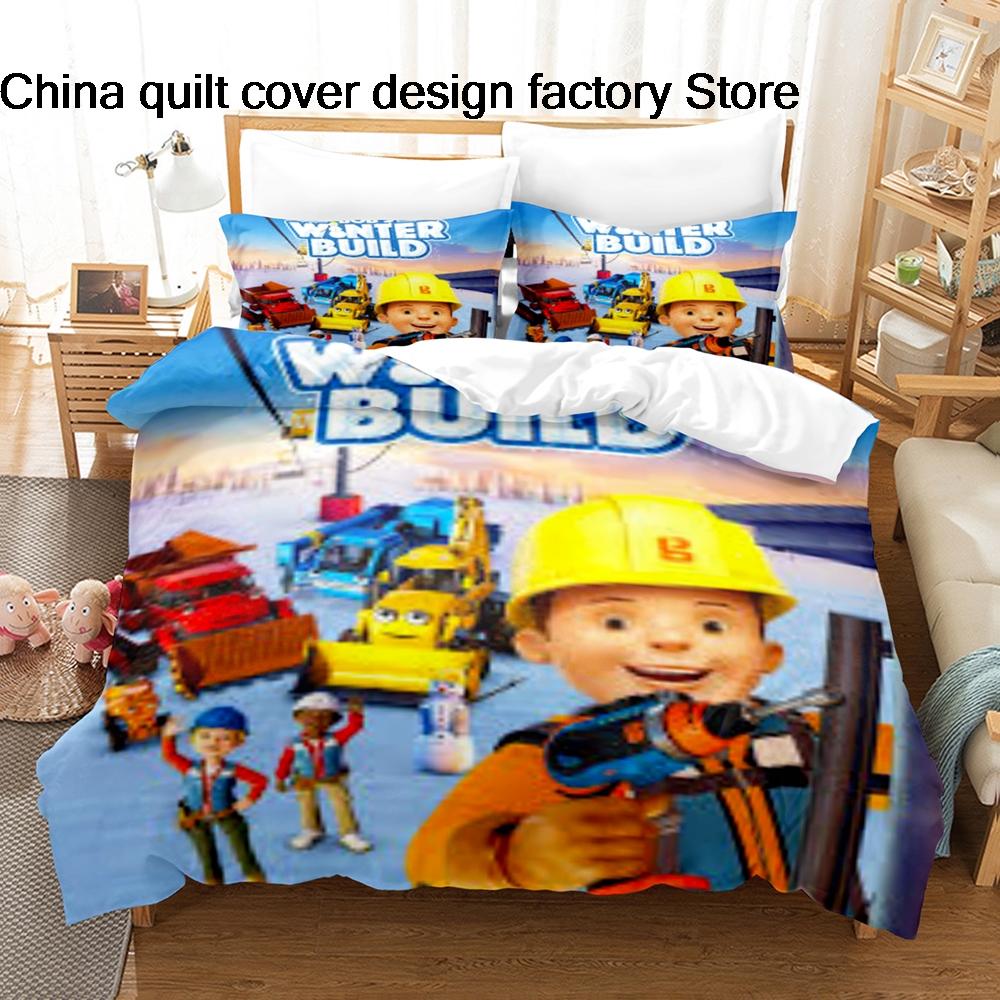 Süßes Bob der Baumeister Bettwäsche-Set 3D-bedruckte Bettbezug Kissenbezug Für Kinderzimmer Heimtextilien Einzelbett Doppelbett Queen King Größe