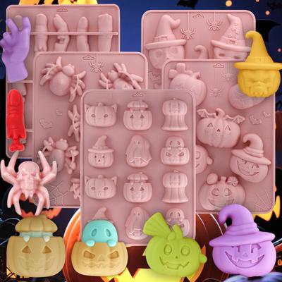 1 Pcs Halloween Silicone Mold, Pumpkin, Skull, Bat, Spider, Tombstone-shaped Baking Cake Decoration Gummy Candy Chocolate Mold