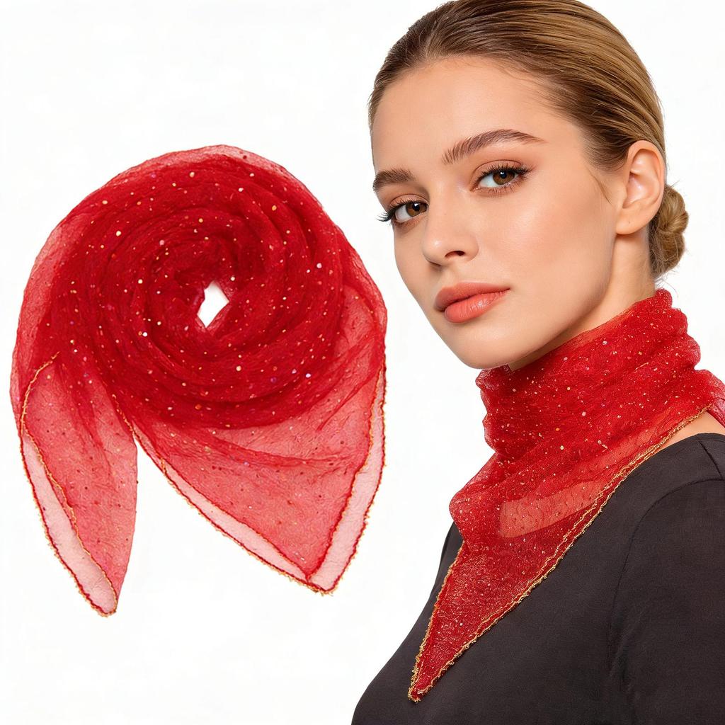 80cm Glitter Rhinestone Square Scarf, Sparkly Mesh Head Wrap for Women