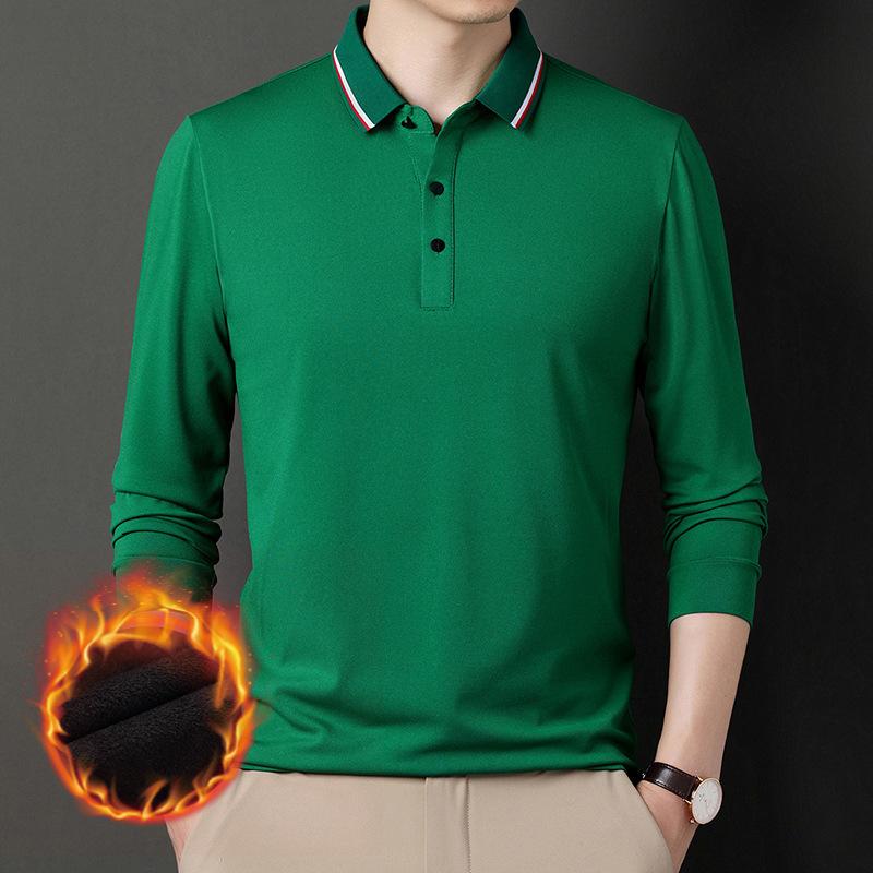 New Men's Polo Shirt Plus Velvet Thickening Long-sleeved T-shirt Men's Simple Business Youth Loose Large Size Dad Wear