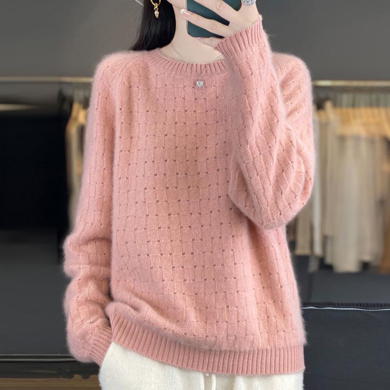 

Women s Loose Waffle Knit Wool Cardigan - Hollow Out Long Sleeve Sweater, High-End Autumn/Winter Top XL