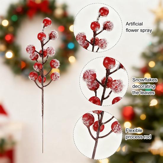 Yousheng 18 Stück Künstliche Verschneite Norfolkkiefer Zweige Rote Beeren Picks Künstlicher Zedernzweig Weihnachts-Stechpalmenbeeren Zweig DIY Vasenfüller Feiertagsdekoration