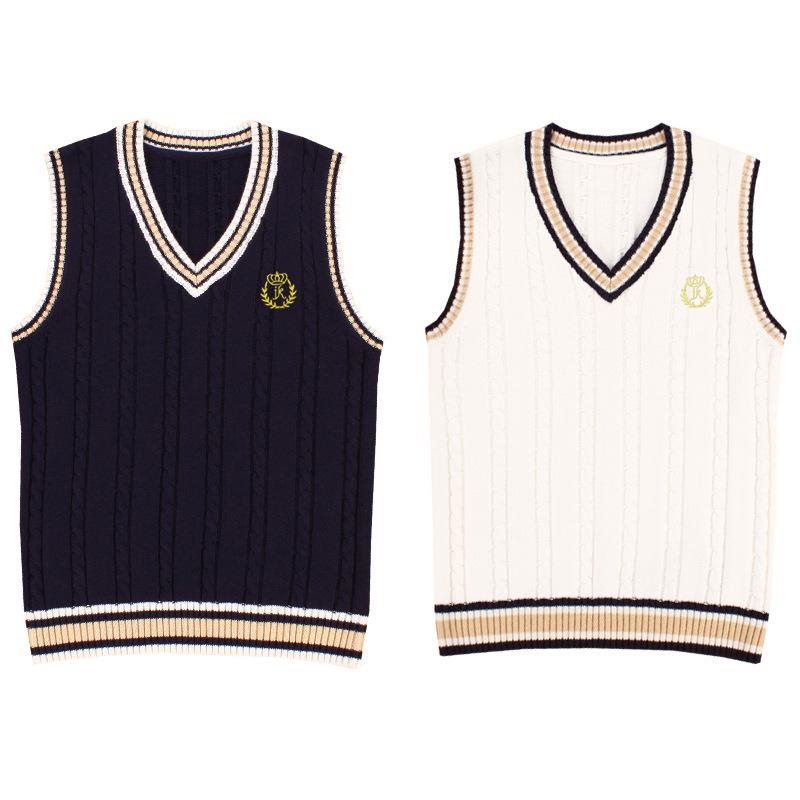 In Stock British Style JK Uniform V-Neck Embroidered School Sweater Vest