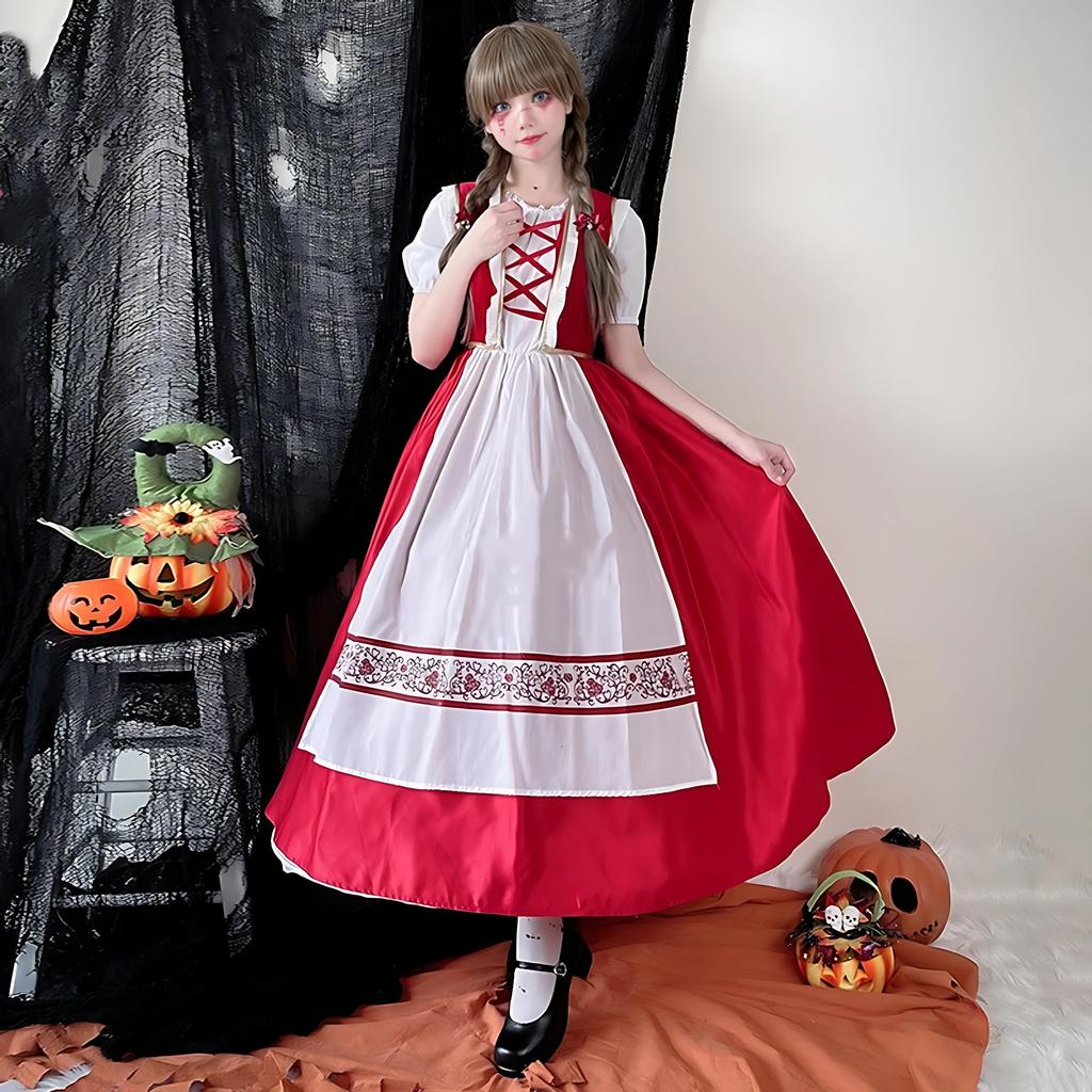 JUNDOMECY Halloween Cosplay Little Red Riding Hood Costume for Luxurious and Plus Size Outfit with Fairytale Character Costume for Cultural Stage and
