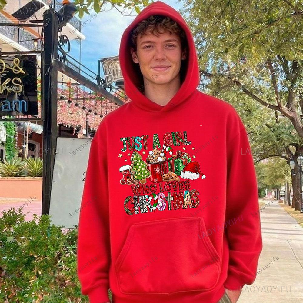 Fun Christmas Print Hoodie Drop Shoulder Tracksuit Unisex Women Sweatshirt Aesthetic Sportswear Long Sleeve Street Fashion