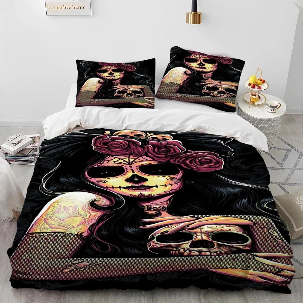 3D Gothic Horror Death Girl Horror Theme Duvet Cover Set Bedding Set Single Double Large Size Bed Linen for Adults Gothic Style