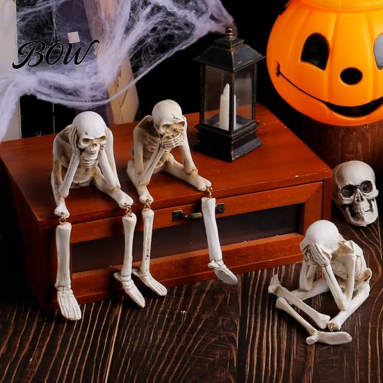 Spooky Halloween Party Supplies Skeleton Statue, See Speak Hear No Evil Figurines, Unique Statue Collectible Skull Decoration for Indoor Mantel Table