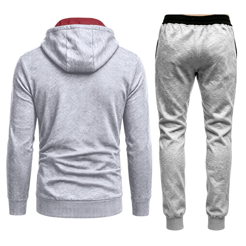 Men's Zip Hoodie Sweatsuit Set with Long Sleeve Top and Pants for Outdoor Sport Casual Wear