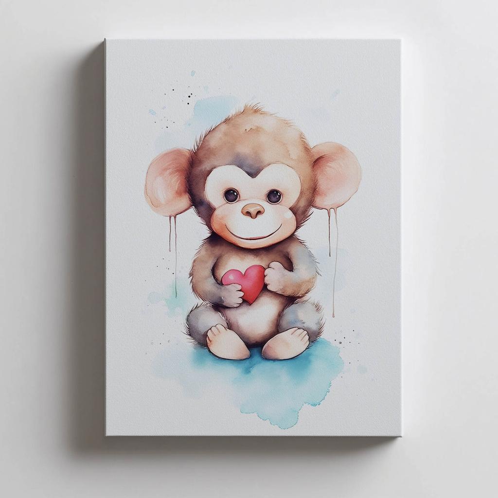Monkey With Heart Monkey With Heart, 30X40 Cm, Unframed, Premium Canvas On Stretcher