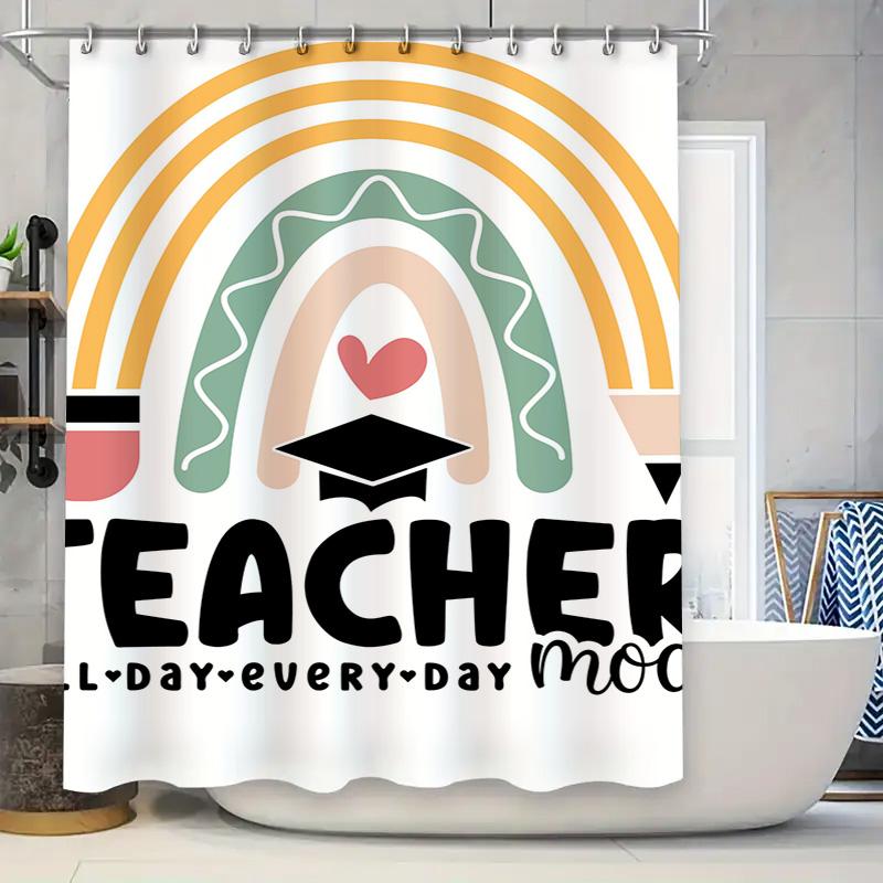 

Teacher Shower Curtain Every Day Mood Decorative Bath Curtains For Kids Bathroom Rainbow Colorful School House Design Waterproof W60H190(CM)-1 Pcs