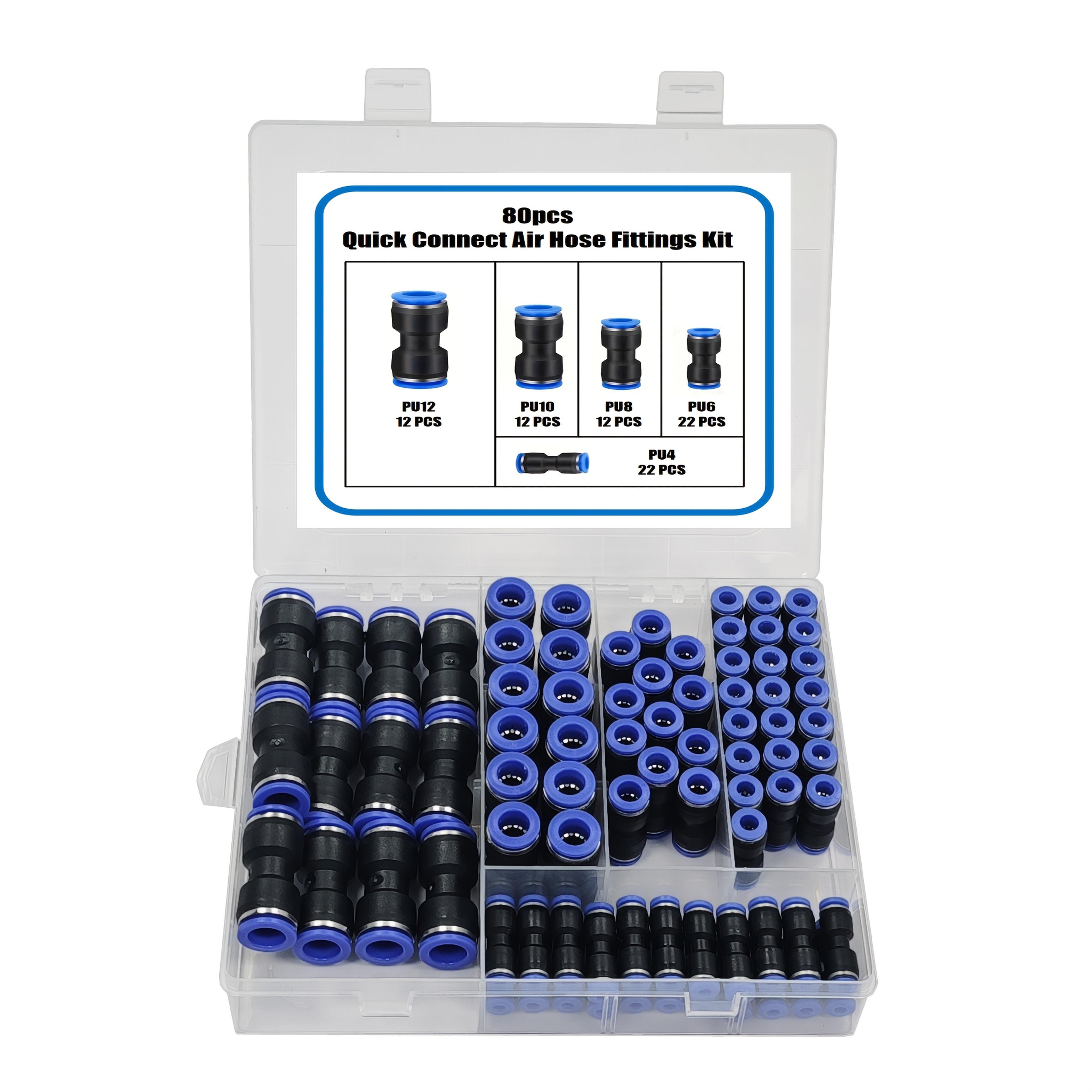 

Набір з 80 шт. швидкознімних фітингів для повітряного шланга - Металеві швидкознімні пневматичні з єднувачі, Універсальне різьблення, Герметичні