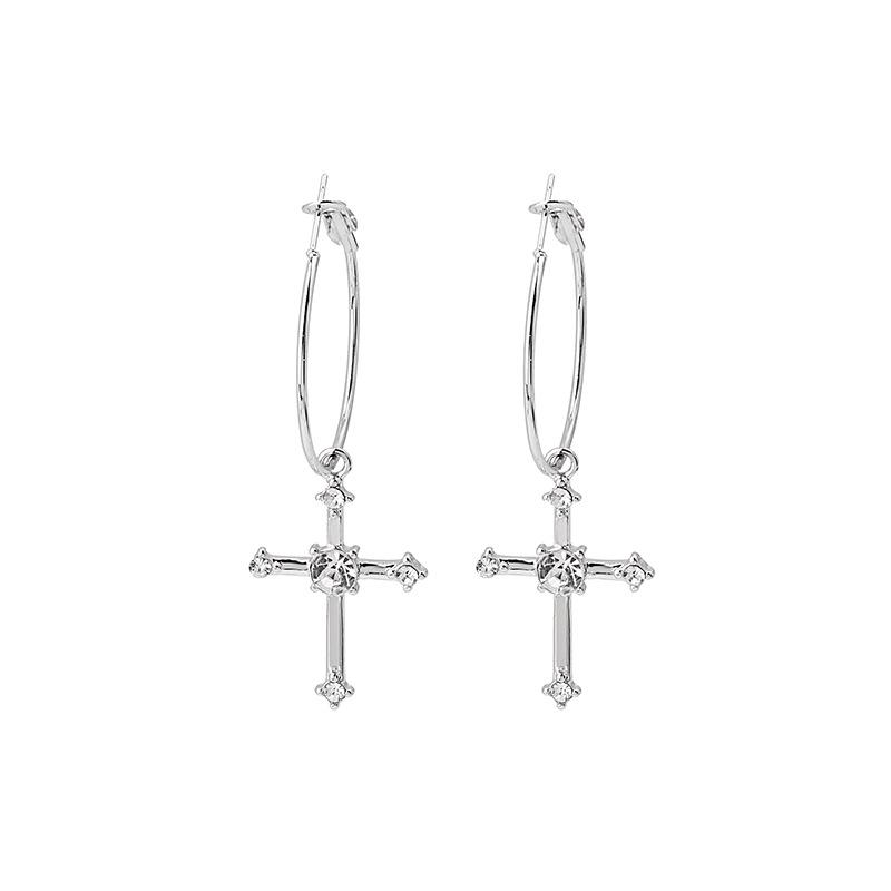 Dongdaemun Fashionable Cross Gemstone Super Flash Earrings Cold Wind Exaggerated Personality Earrings Earrings