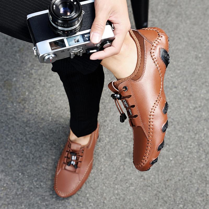 Outdoor Shoes Men's Casual Shoes Men Loafers Vintage Slip on Designer Flats Leisure Plus Size 38-47 Cow Leather White Sneakers