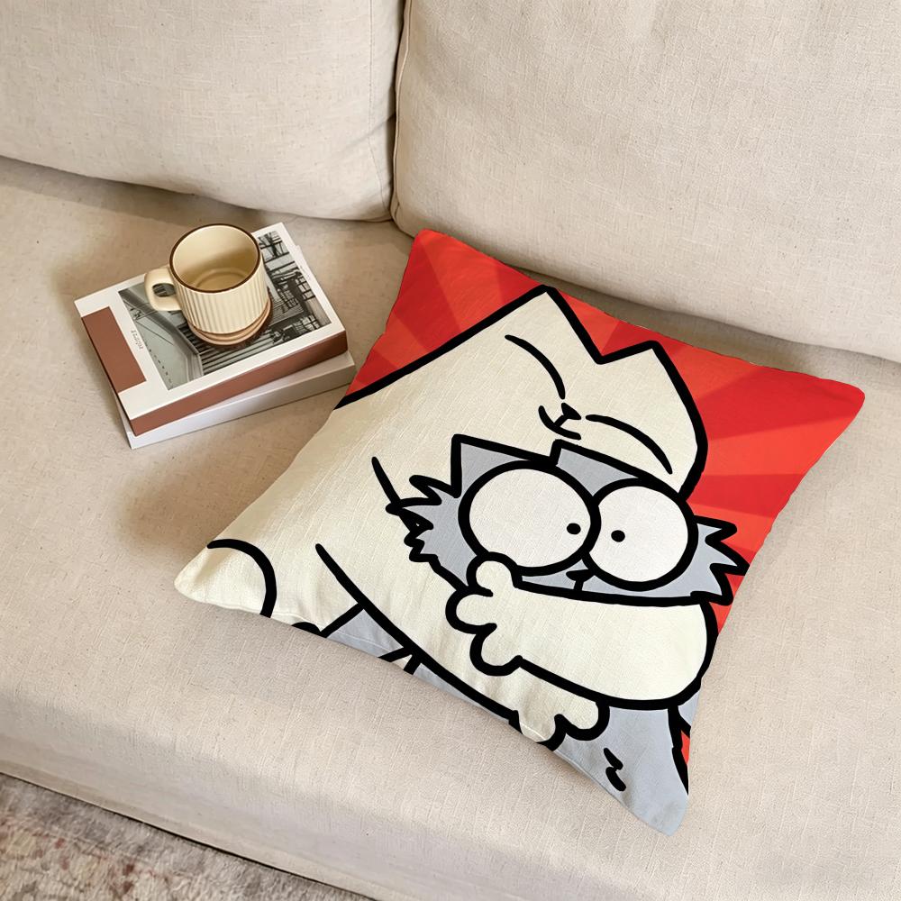 S-Simon'S Cat Cushion Cover Fabric Soft Furnishing,Pillowcase, Cushion Cover, Sofa Pillow, Home Decoration