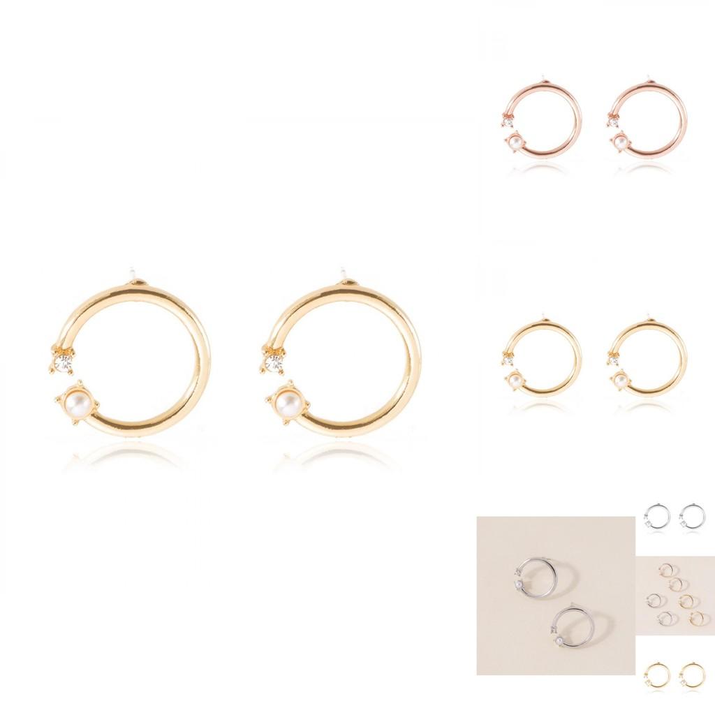 Modern Round Alloy Pearl And Diamond Stud Earrings Summer 2021 Fashion