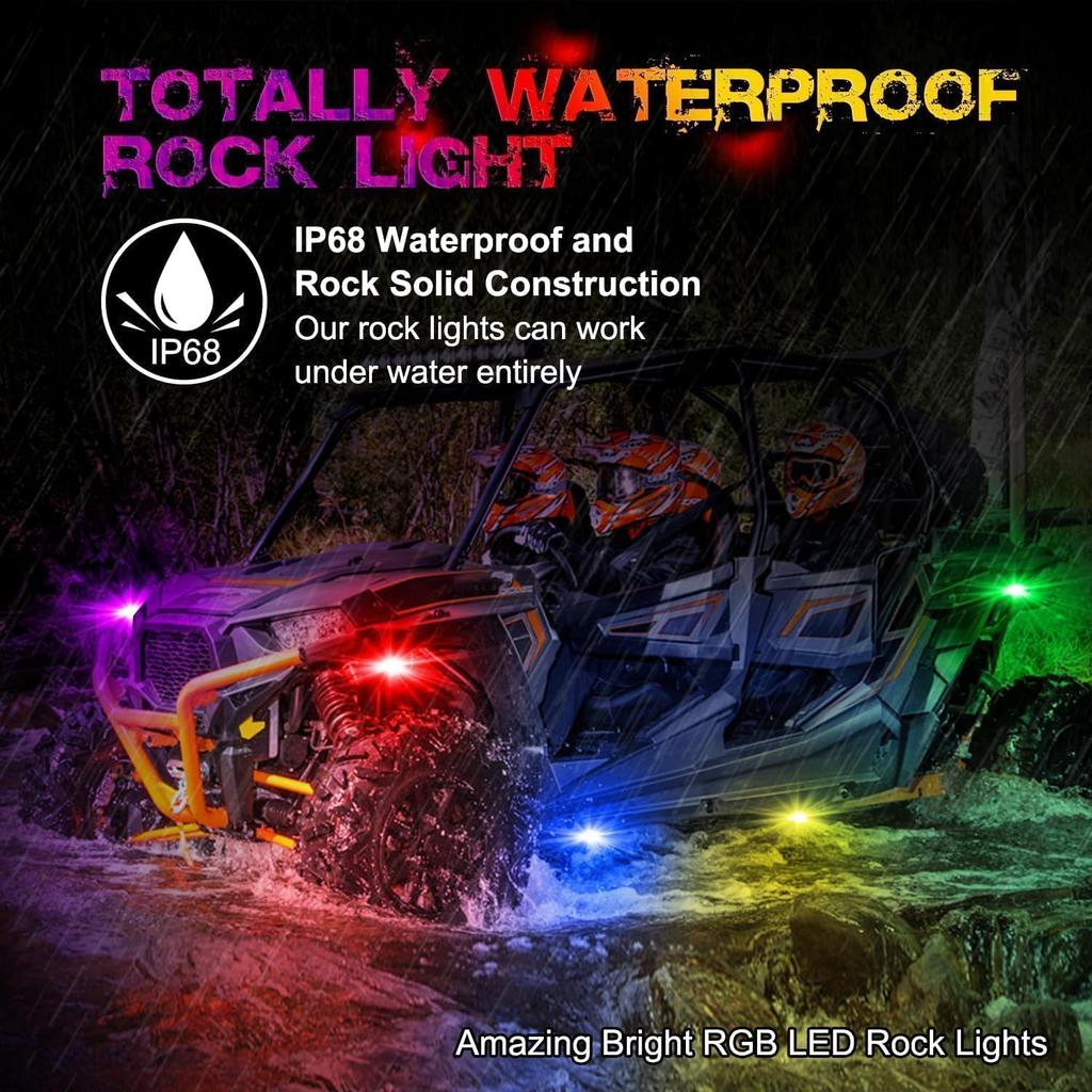 RGB Rock Lights, 10 Pods 360 LEDs SMD Chips Super Bright App Control Underglow Neon Light Exterior Chassis Wheel Well Glow Kit For Off Road Cars
