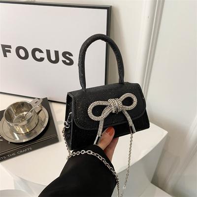 Neue Kette Umhängetasche Schultertasche Pailletten Damen Tasche Textur Unifarbe Schleife Mini Handtasche