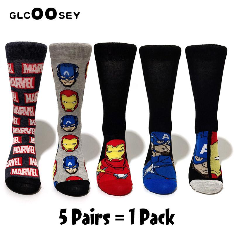 5 Pairs/Pack Men Funny Socks Casual Hip Hop Creative Cartoon Novelty Calcetines Hombre Street