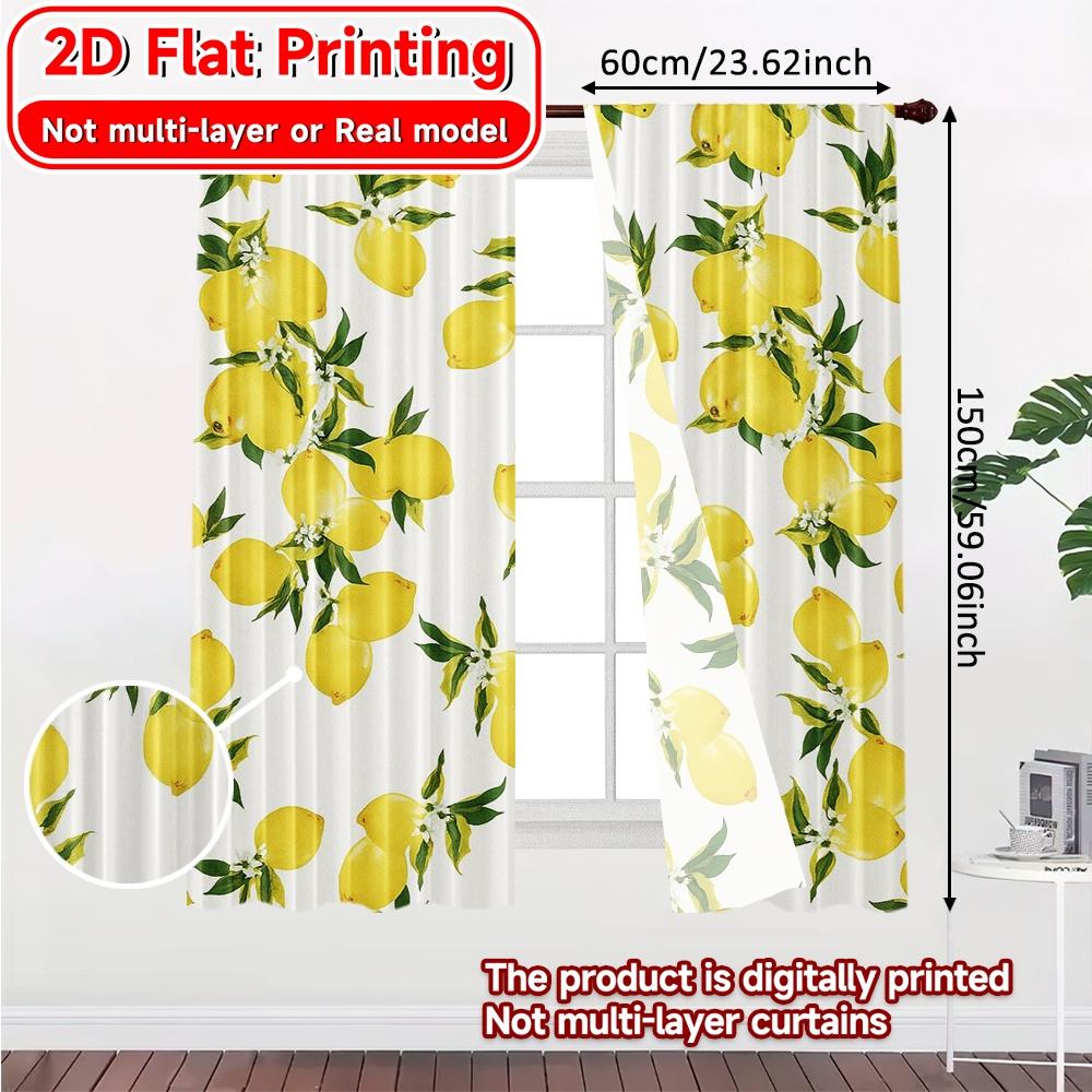 Set Of 2 Flat Printing Curtains Without Rod Lemon Pattern Popular Drapes Festival Versatile Polyester Fabric Curtain