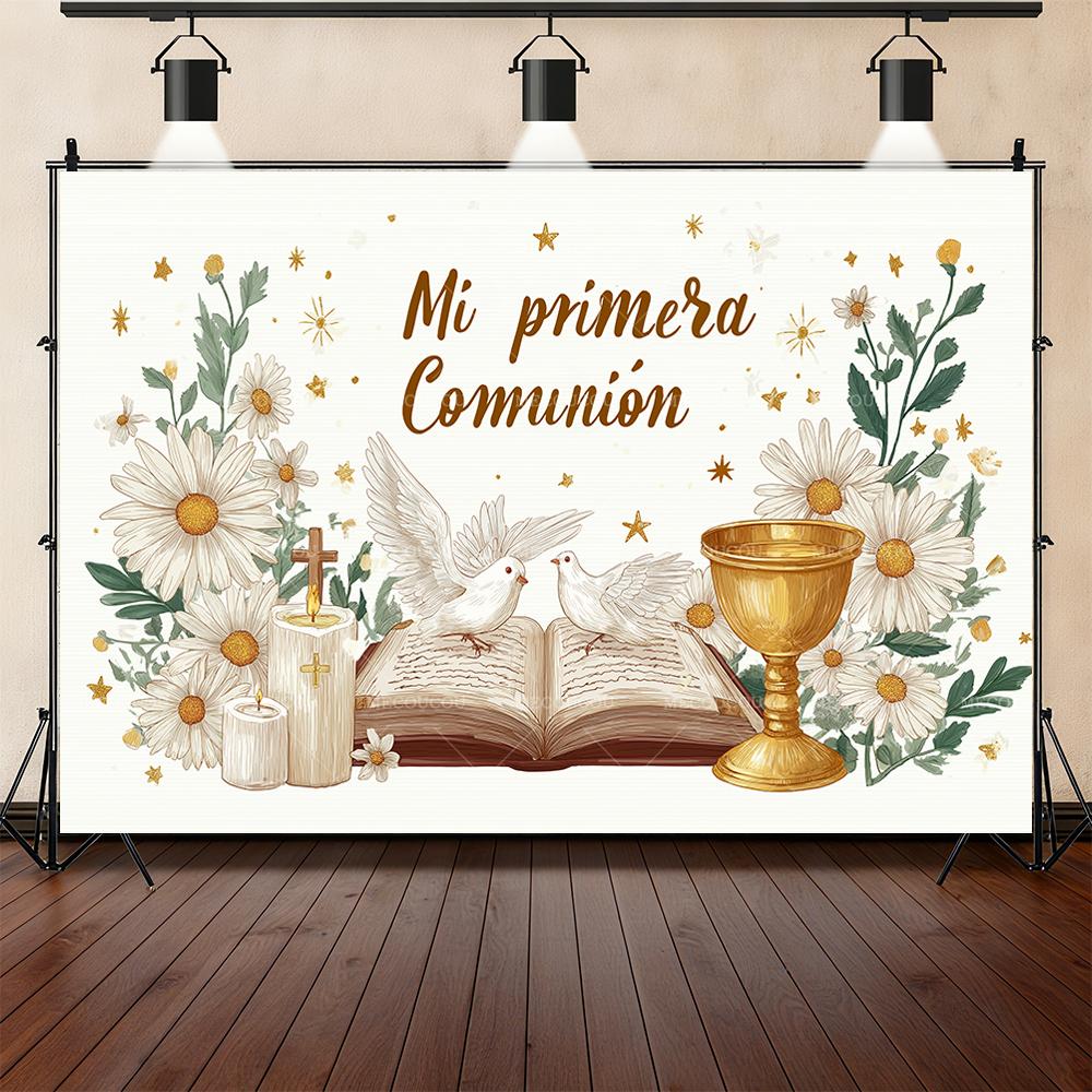 Cross Holy Grail White Dove My First Holy Communion Background Customizable Baptism Party Party DecorationArrangement Background