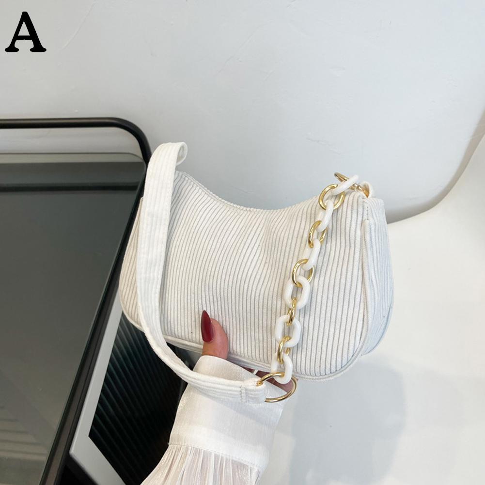 New Arrivals for Spring Fashion Vintage Women's Handbags Corduroy Underarm Bag Casual Shoulder Bags Solid Color Zipper Handbag