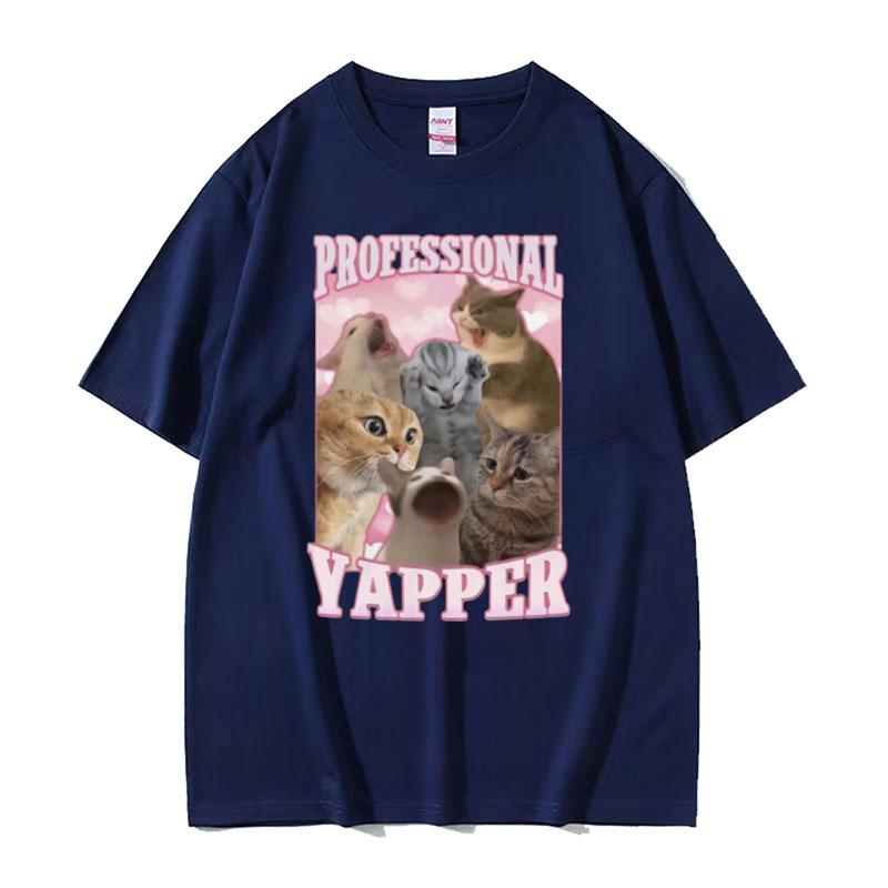 Professional Yapper Funny Tshirt Cute Kawaii Screaming Cat Meme Graphic Tshirts Men Women 100 Cotton Short Sleeve T Shirt Tops