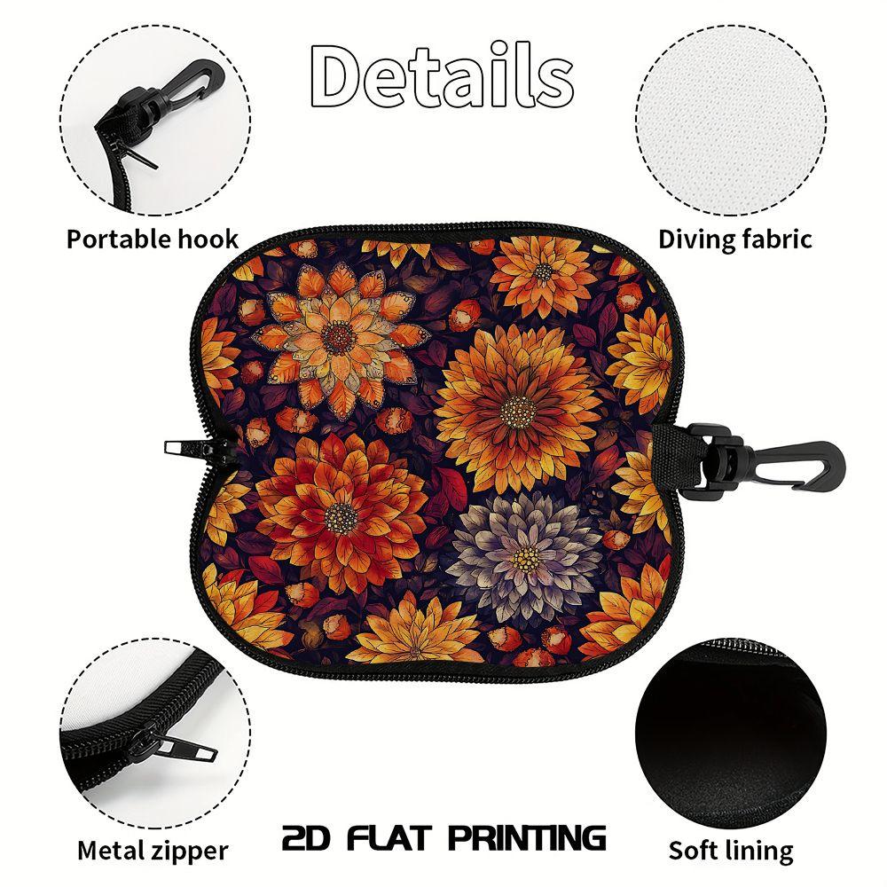 2D-Vintage Autumn Floral Pattern Sunglasses Case, Zipper Eyeglasses Protective Holder, Portable Zipper Travel Spectacle Pouch for Women Men