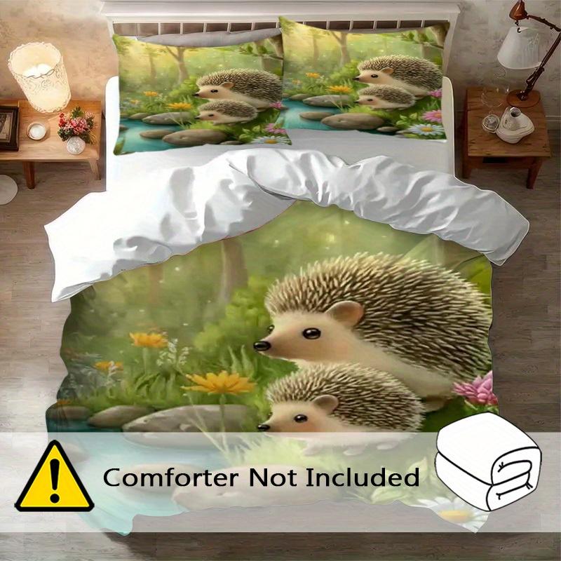 3pcs Cartoon Cute Hedgehog Flower Perfect Duvet Cover Set Soft Comfortable Breathable Bedding Set Suitable for All Seasons