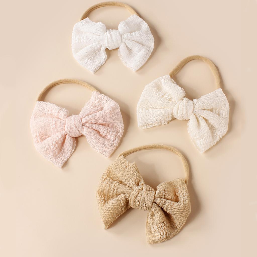Baby Headband Gauze Jacquard Bow Nylon Narrow Edge Elastic Hairband For Girls Kids Soft Hair Accessories  4 Pcs/Lot