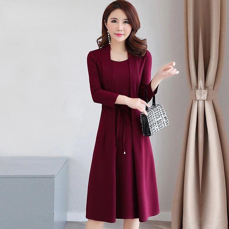 Rochie falsă din două piese pentru femei de mărime mare Rochie pentru femeie cu mânecă lungă Burta mamei de slăbit