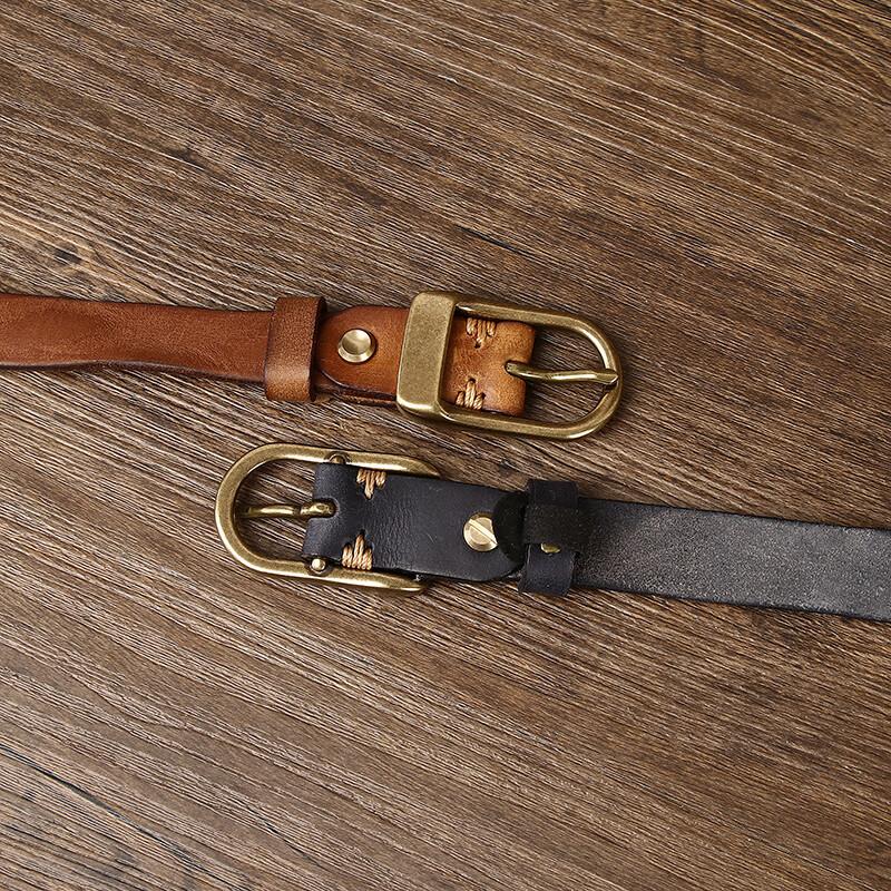 Thin Belt Women's Retro Washed Distressed Genuine Leather Pure Cowhide Trendy Wild Women's Narrow Belt