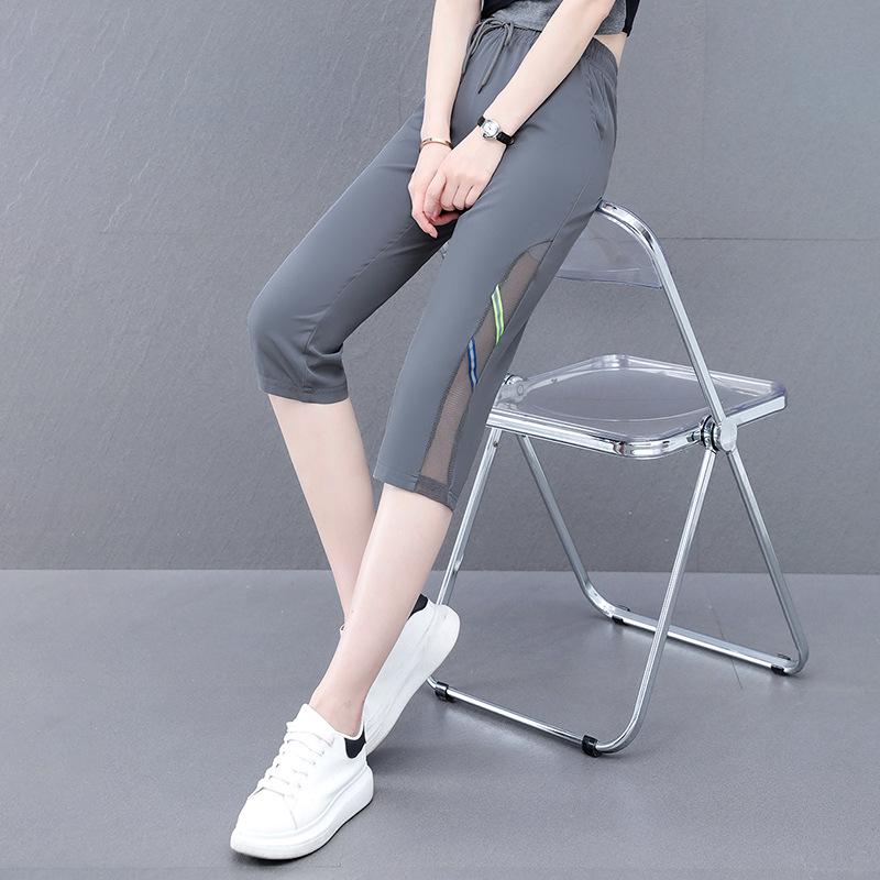 

Женские укороченные спортивные брюки из быстросохнущей сетки Ice Silk — летние, легкие, утягивающие, свободного покроя, повседневные. 4XL