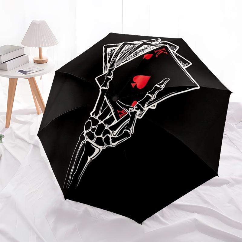 1pc Poker Hand Automatic Folding Umbrella - Windproof Compact Travel Umbrella with Auto Open/Close, 8-Rib Heavy-Duty Shaft for Women/Men A043