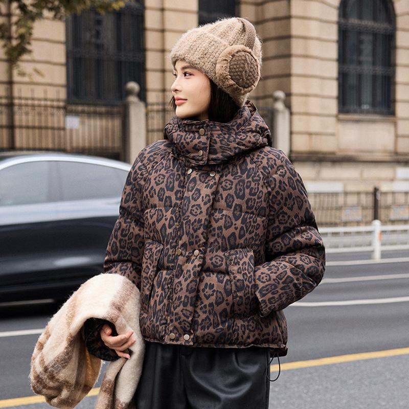

Ретро хлопковое пальто с леопардовым принтом, зимнее новое нишевое пальто-пуховик с воротником-стойкой 2XL