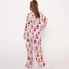 Women's Champagne Bottle Pajamas Set Long Sleeve Button Down Shirt And Pants Sleepwear Set Casual Wine Glasses Print 2 Piece Homewear Set