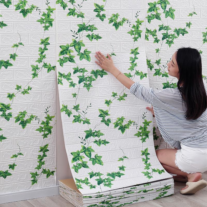 70Cmx5M 3D Brick Pattern Wall Sticker Self-Adhesive Panel Water-Repellent Living Room Wall Cover Home Ornament