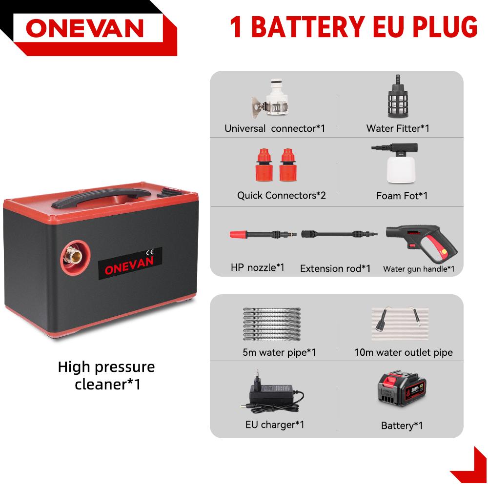 ONEVAN 220Bar Elektrisk Høytrykksspyler 2i1 Trådløs Bilvasker Sprøytepistol Hagerengjøringsverktøy For Makita 18V Batteripin