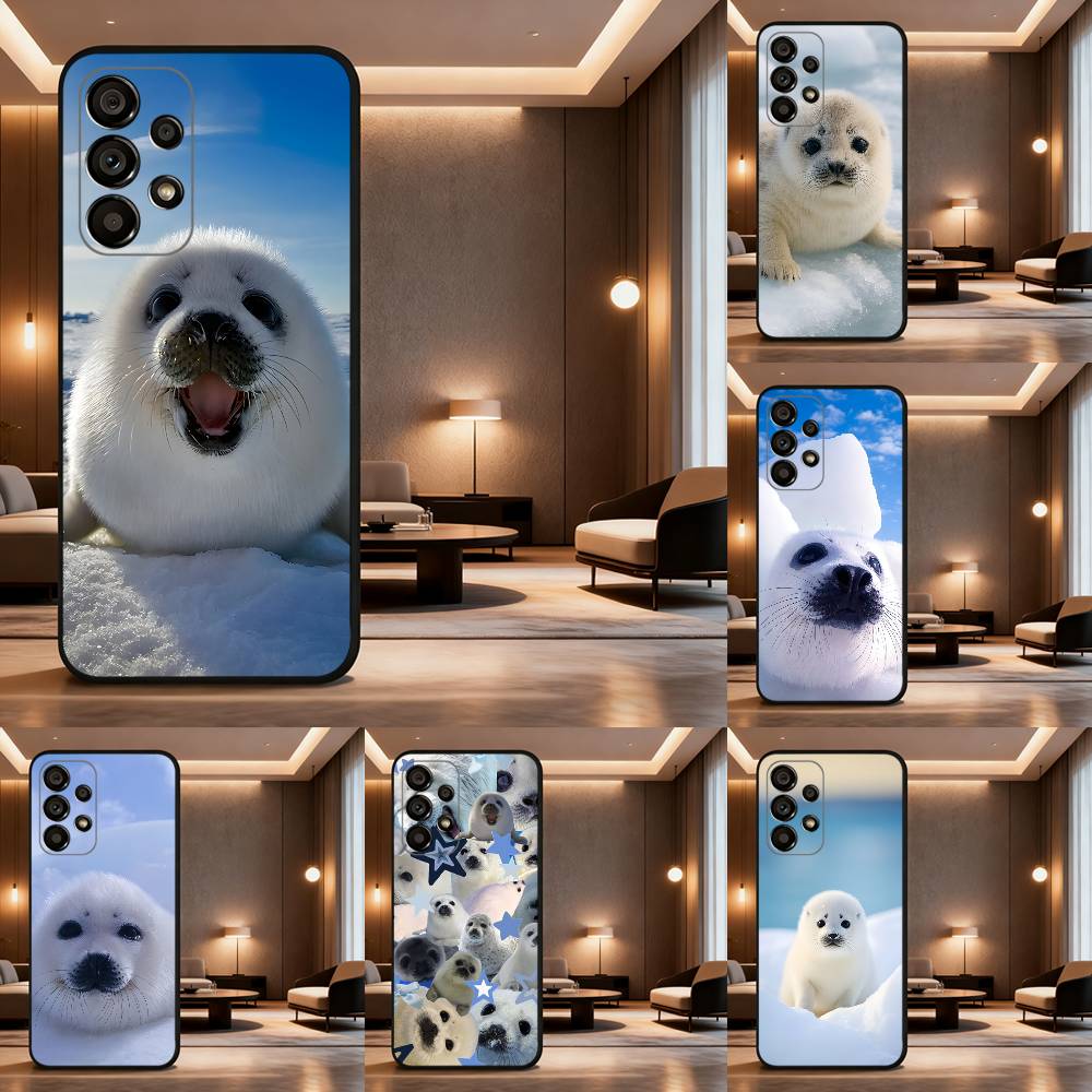 Cute animal seal For Samsung Galaxy A73,31,8,9,52,J7,22,Note,72,41,71,53,32,Soft Black Silicone Cover Case