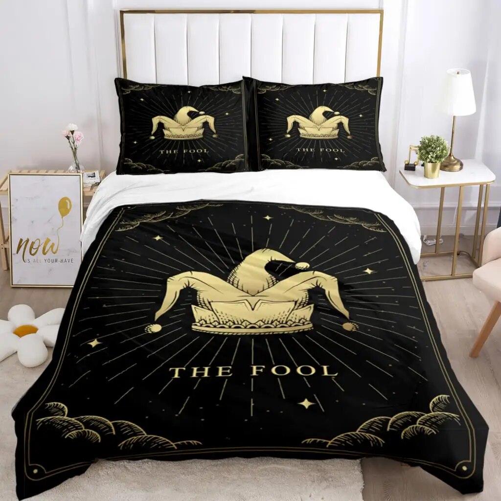 Magic Astrology Esoteric Gold Print Three Piece Set Fashion Bedding Article Children Or Adults For Beds Quilt Covers Pillowcases
